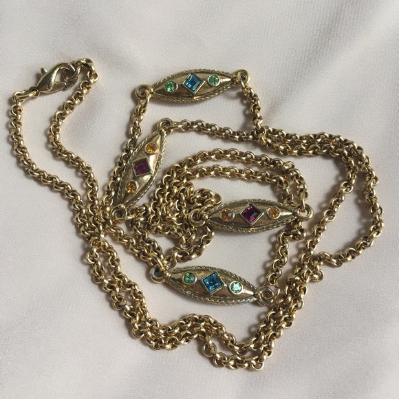 Two-Tone Jewel Necklace, Renaissance Navette Links - Picture 4 of 9